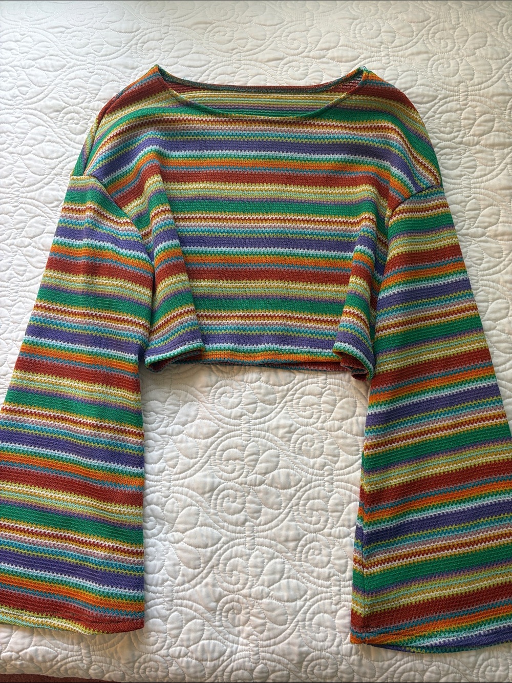 Multicolor Striped Cropped Long Flare Sleeves